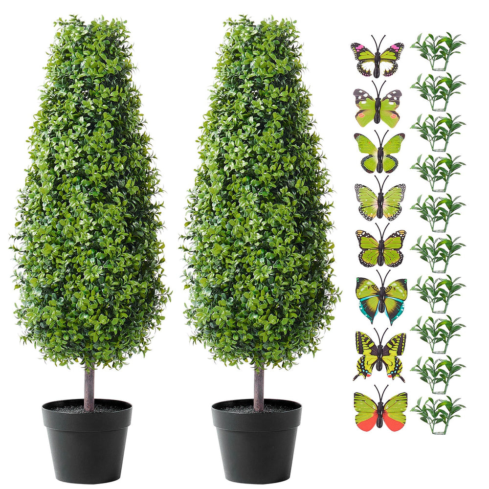 2 Pack 3' Artificial Boxwood Topiary Tree Faux Plant UV Decor In/Outdoor Media 1
