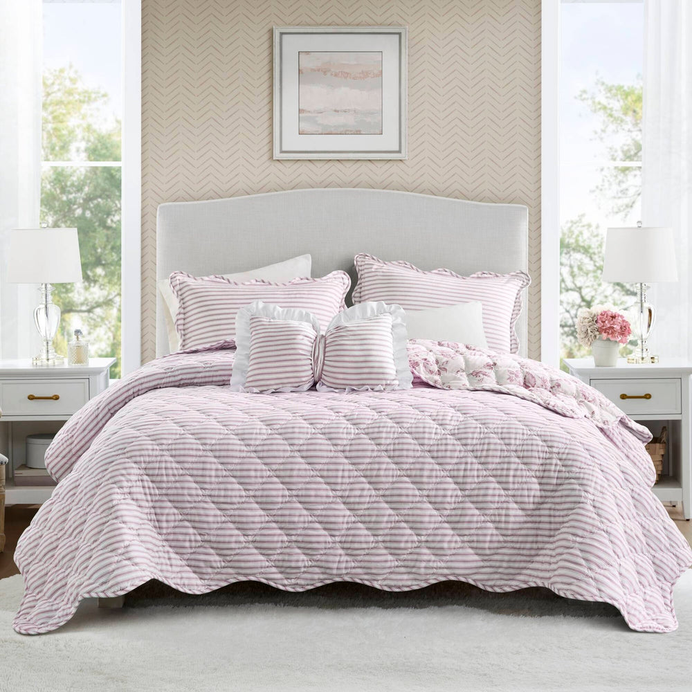4 Pieces Full/Queen  Quilt Set with Decorative Pillow,Pink Media 24