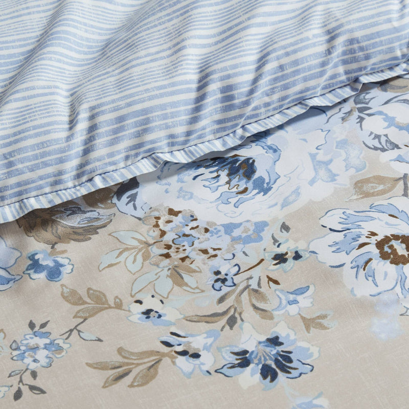 7-Piece Full 7 Piece Vin -inspired Collection floral print,Beige/Blue