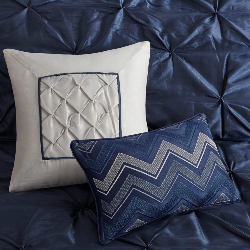 7 Piece Tufted Comforter Set Navy Cal King Media 9