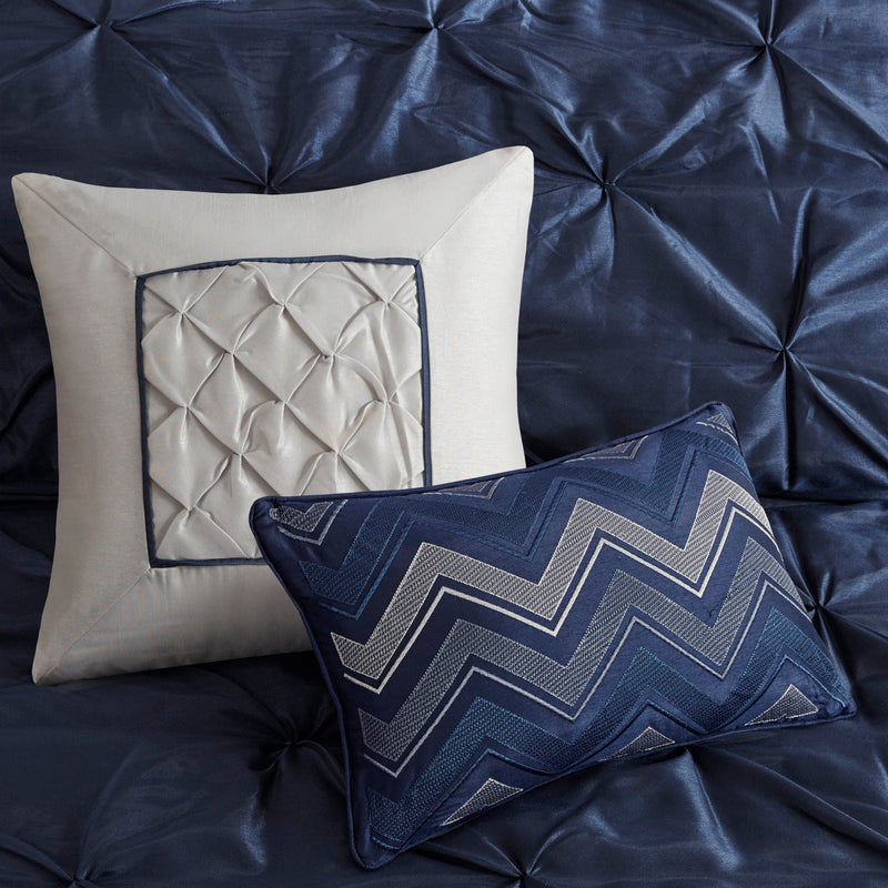 7 Piece Tufted Comforter Set Navy Cal King