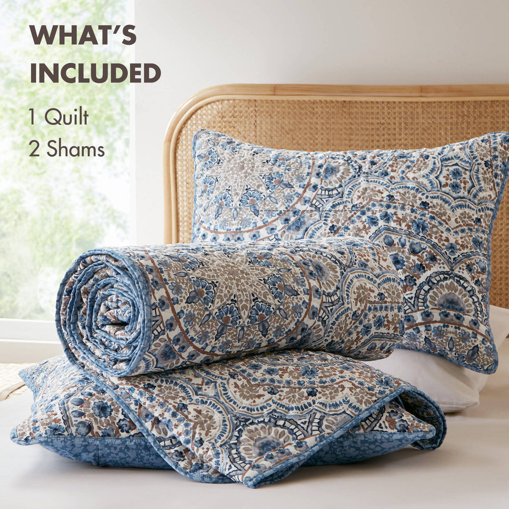 3-Piece King Boho Floral Reversible Quilt Media 5