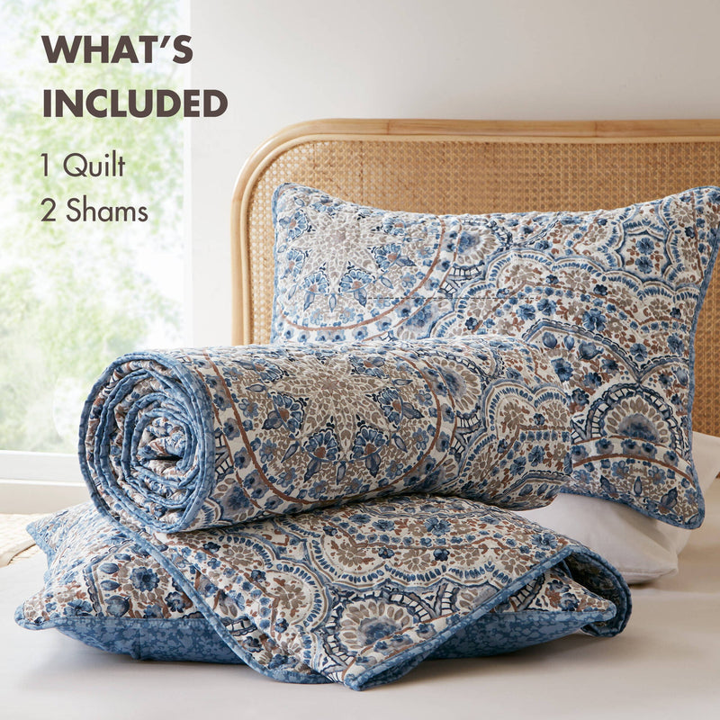 3-Piece King Boho Floral Reversible Quilt