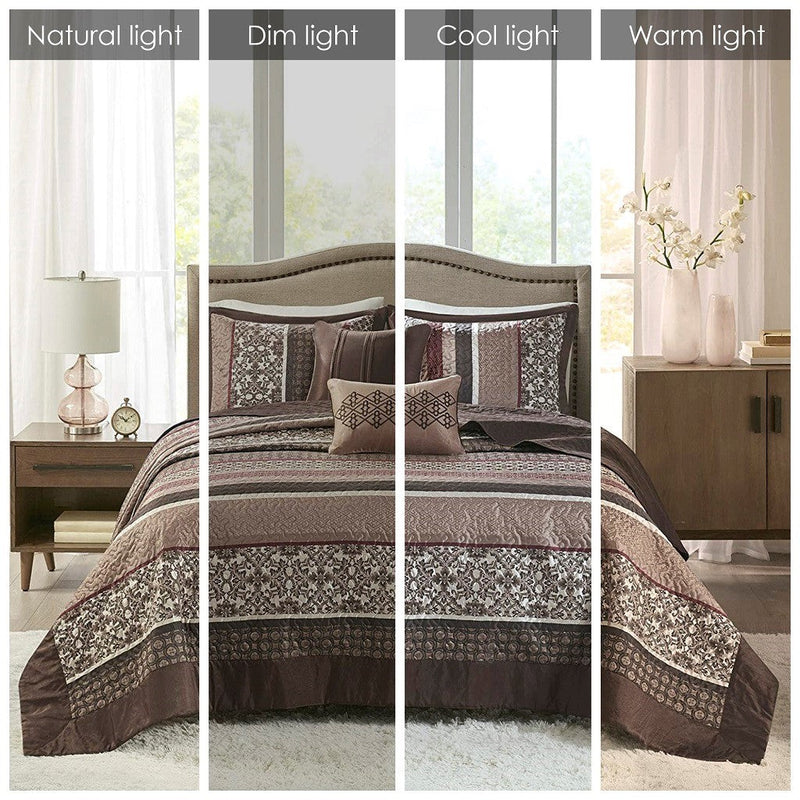 5 Piece Jacquard Quilt Set with Throw Pillows Red Full/Queen