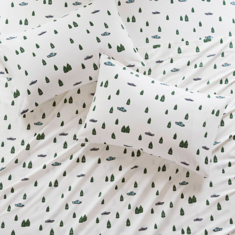 3 PCS Twin Sheet Set Green Trees & Trucks