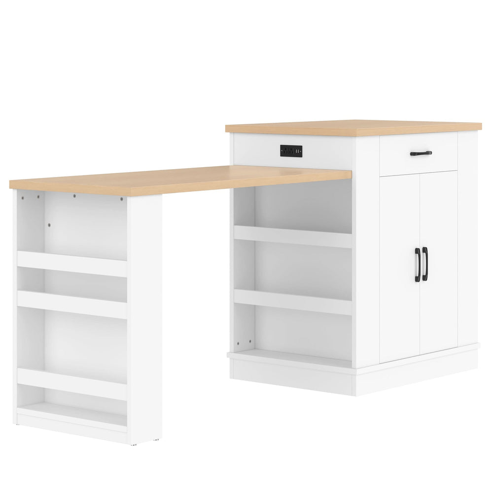 Extendable Island Console & Particle Board White Finish & Multi-Functional Storage Media 9