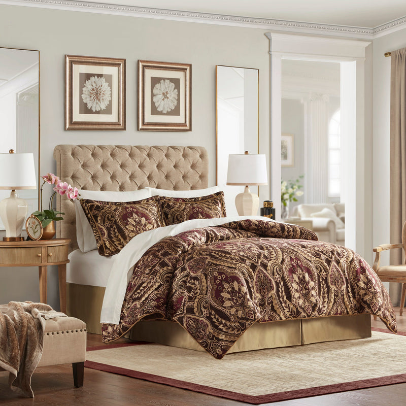 4 Piece Comforter Set Burgundy Cal King