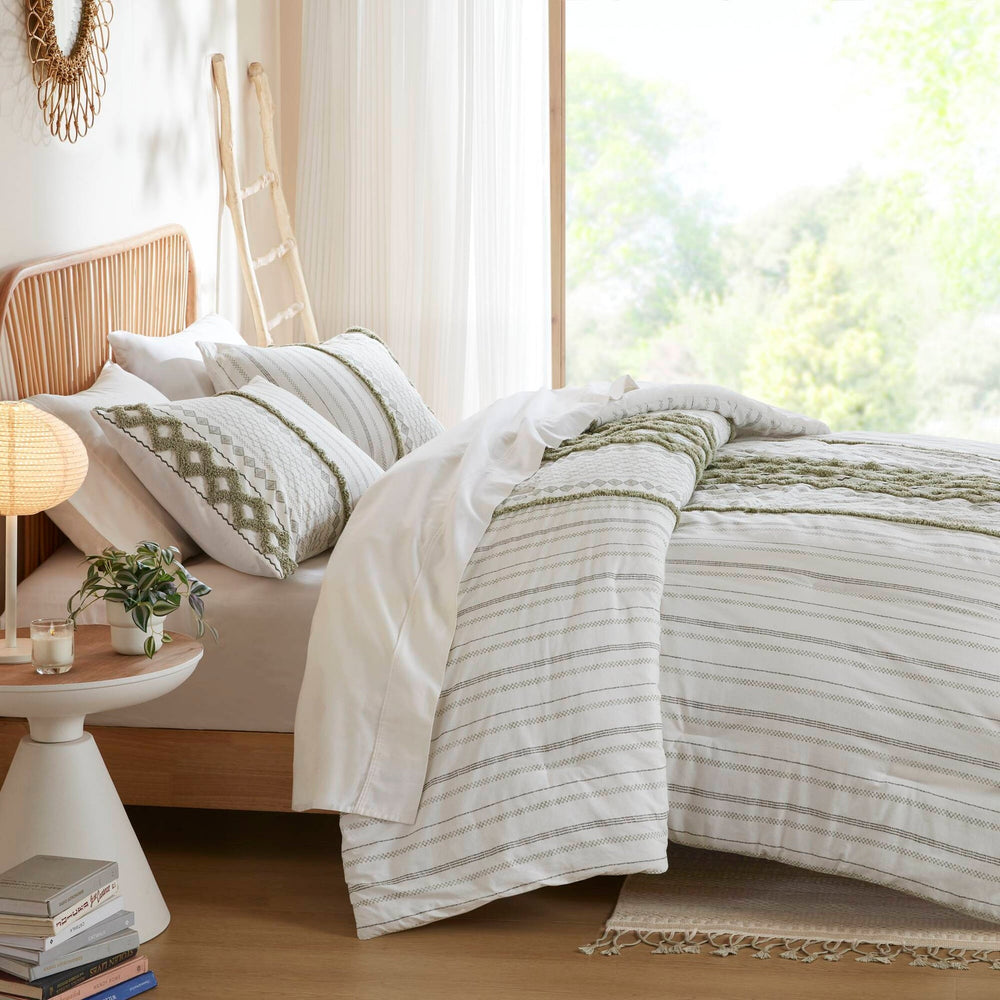 3 PCS King/Cal King Cotton Printed Duvet Cover Set with Chenille Sage/Ivory Media 8
