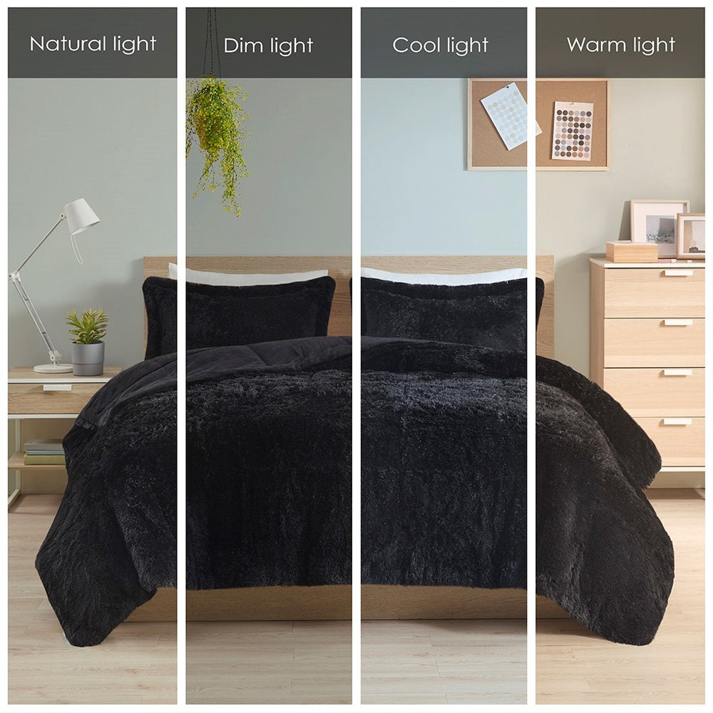 Full/Queen Shaggy Long Fur Comforter Mini Set Media 7