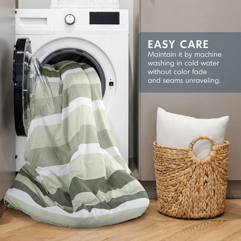 3-Piece King/Cal King Stripe Textured Print Comforter Set,Sage