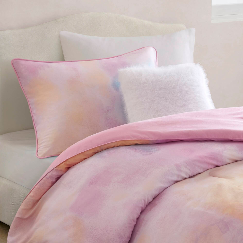 3 Pieces Twin/Twin XL Watercolor Tie Dye Printed Comforter Set with Throw Pillow,Pink Media 16