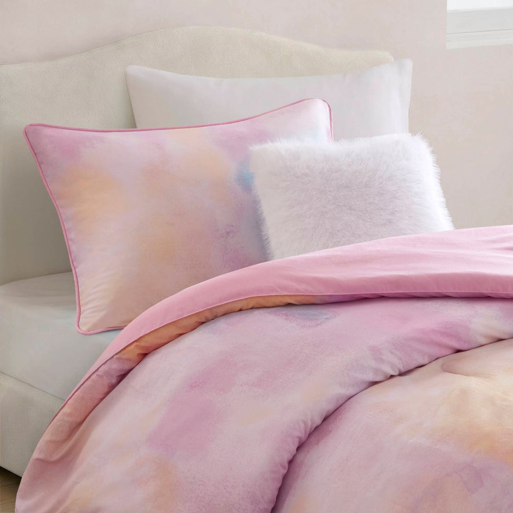 3 Pieces Twin/Twin XL Watercolor Tie Dye Printed Comforter Set with Throw Pillow,Pink Media 16