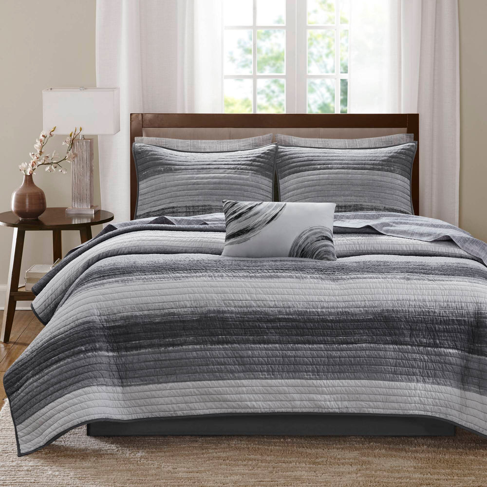 6-Piece Twin 6 Piece Quilt Set with Cotton Bed Sheets,Black Media 7
