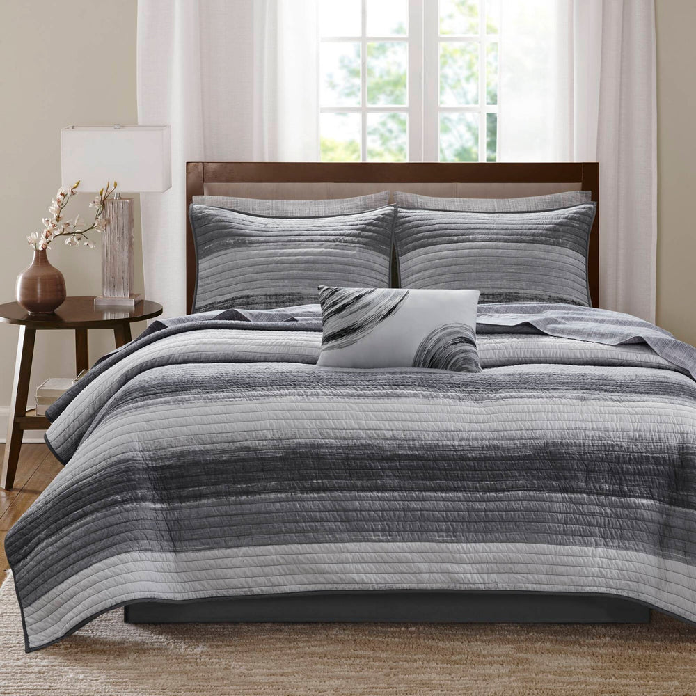 8-Piece King 8 Piece Quilt Set with Cotton Bed Sheets,Black Media 1