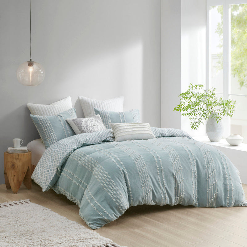 King/Cal King 3 Piece Cotton Jacquard Duvet Cover Set