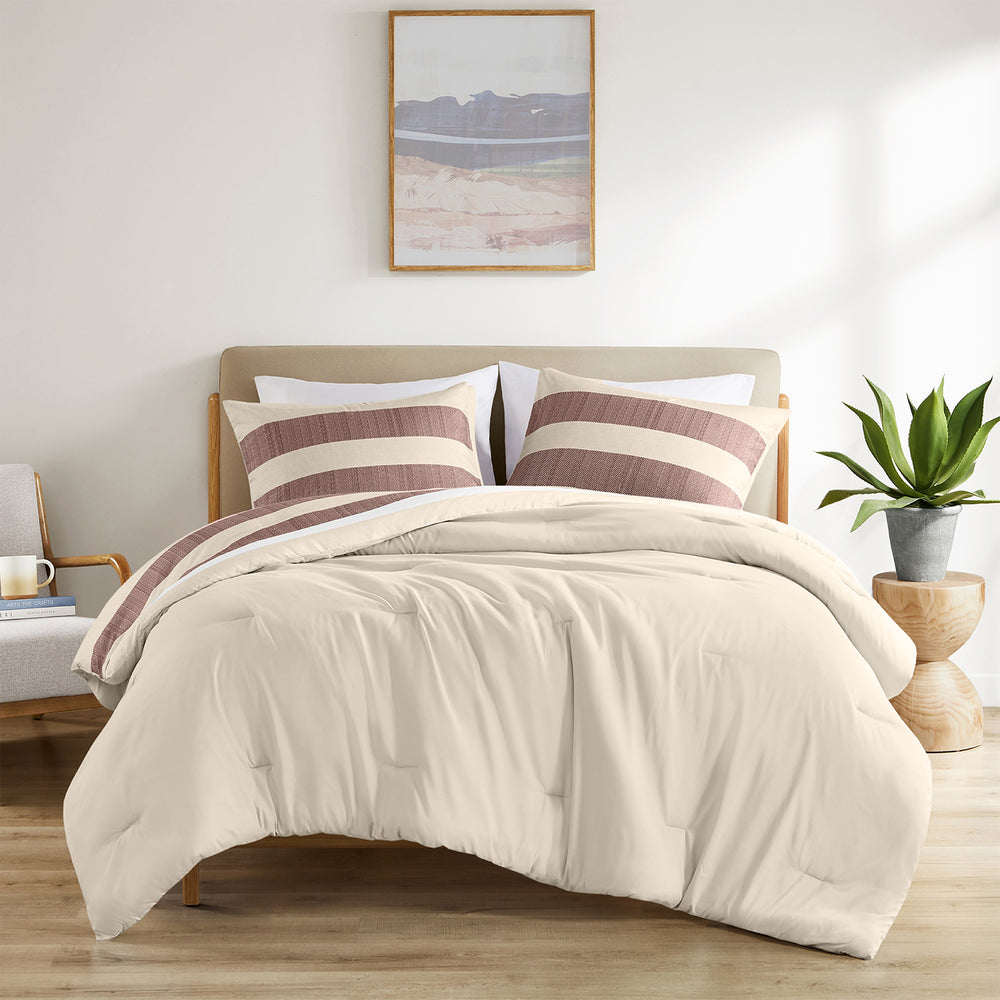 2-Piece Twin/Twin XL Stripe Textured Print Comforter Set,Terracotta Media 1
