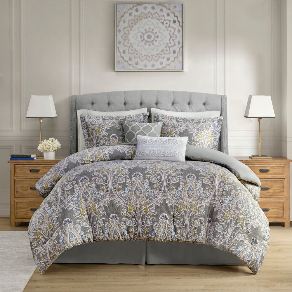 6 Piece Cotton Comforter Set Grey Queen Media 11