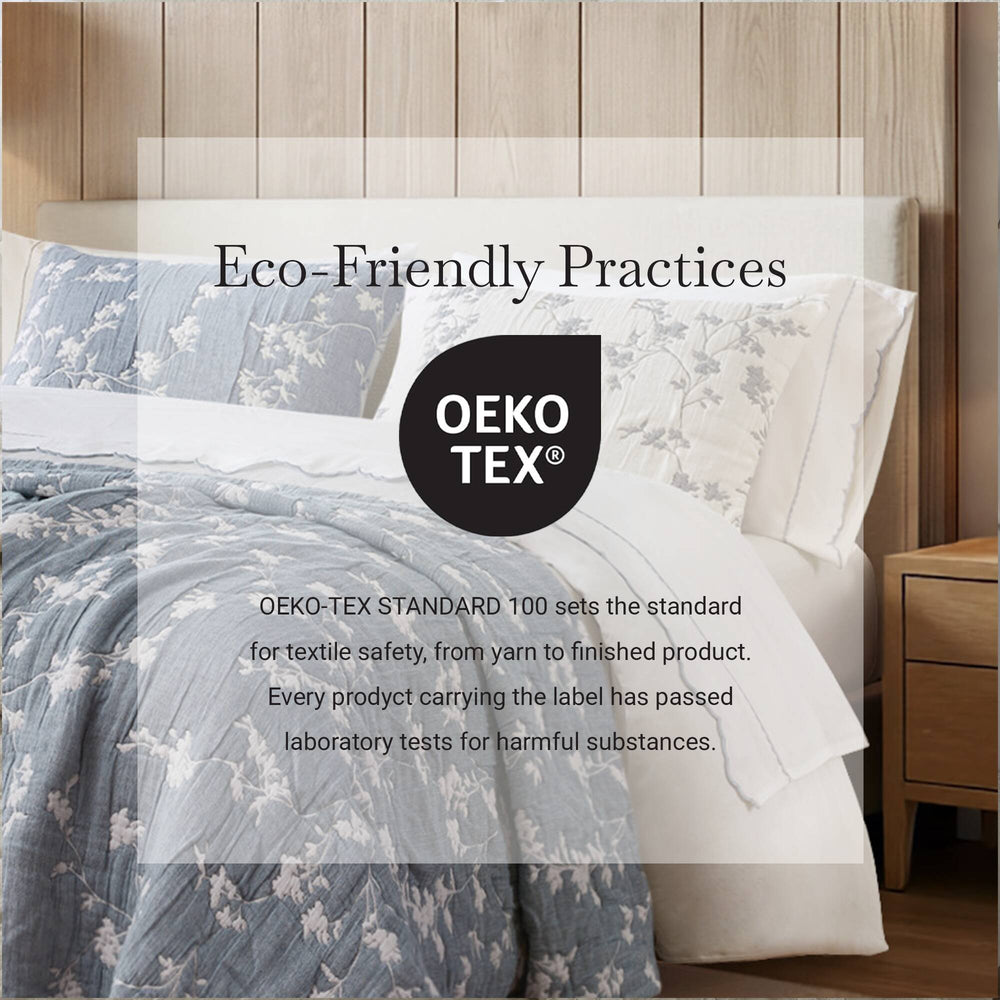 3 Pieces Full/Queen Jacquard Cotton Gauze Quilt Set,Blue Media 3