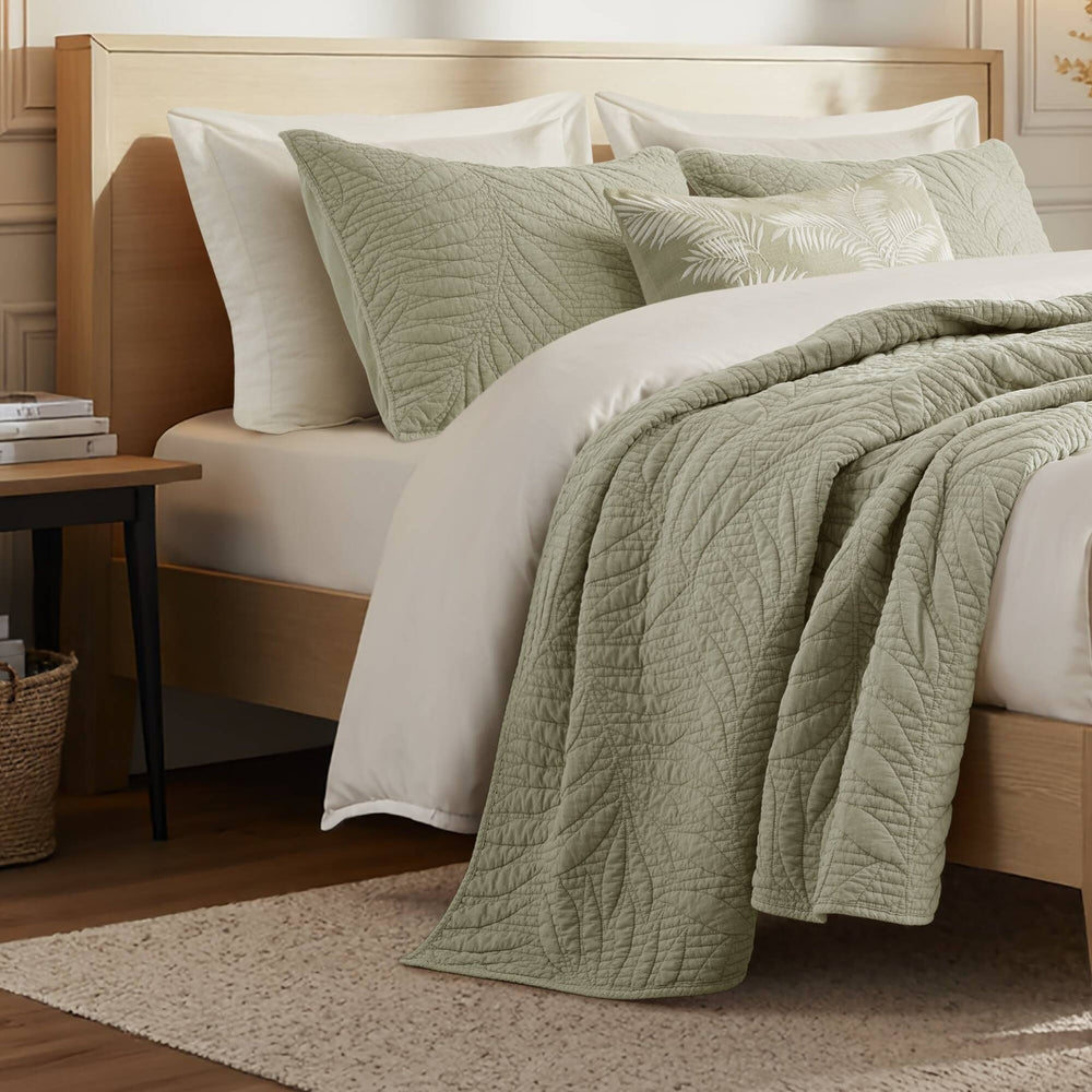 King 3 Piece Cotton Quilt Set Sage Media 11