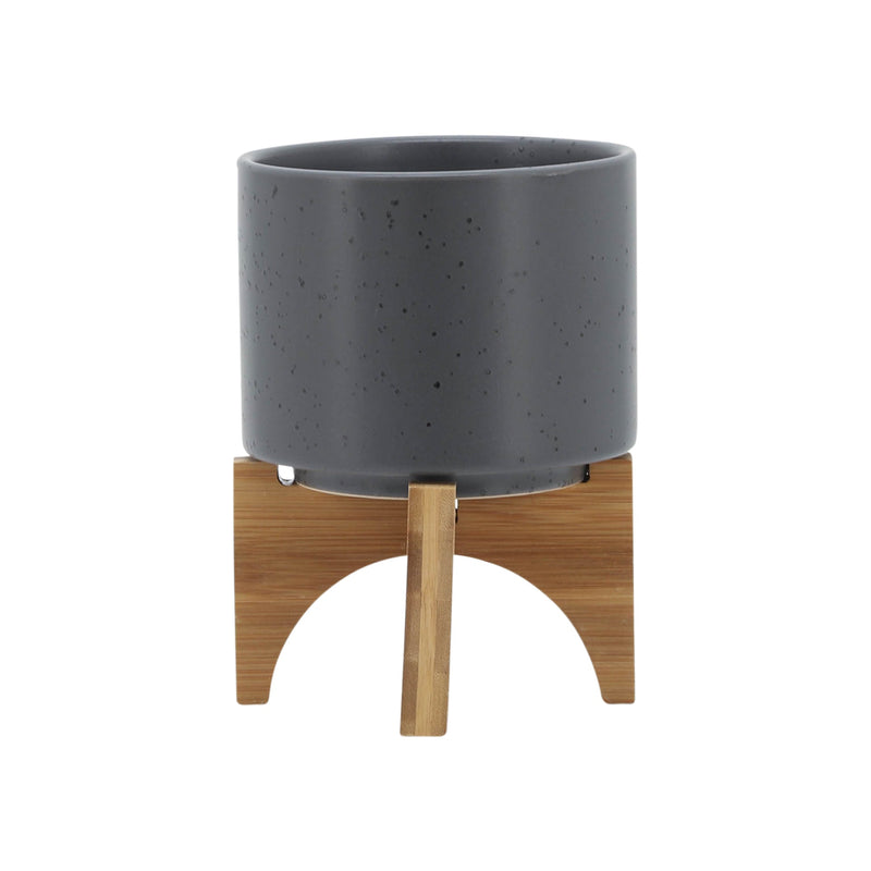 5' PLANTER W/ WOOD STAND, MATTE GRAY