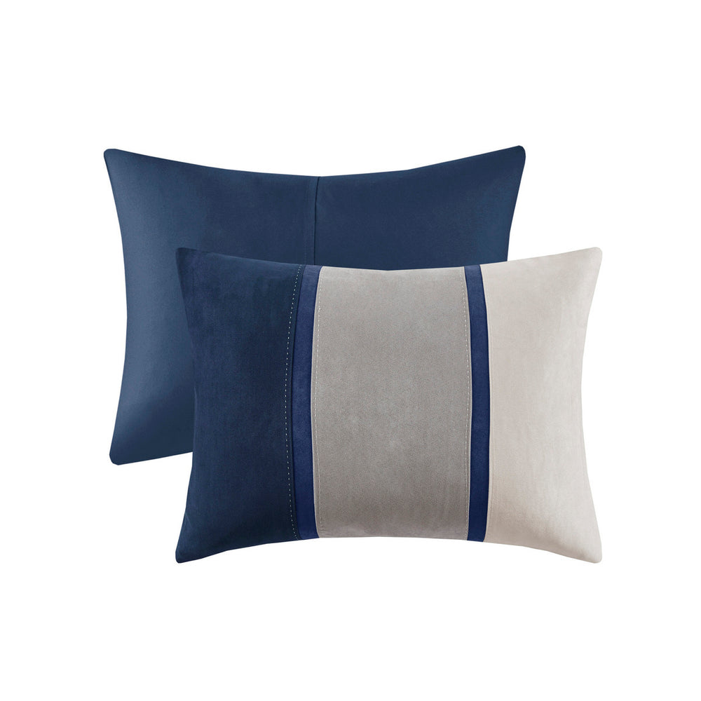 7 Piece Faux Suede Comforter Set Blue Queen Media 3
