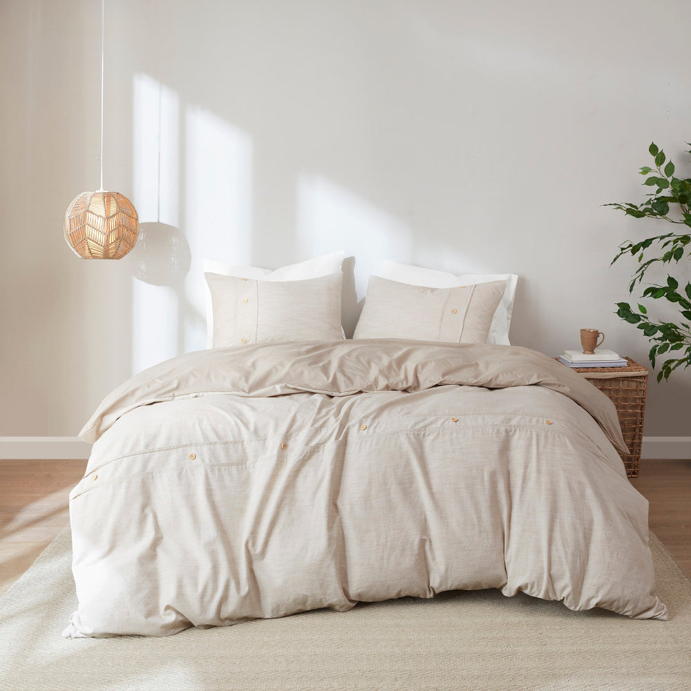 3 Piece Organic Cotton Oversized Duvet Cover Set Natural King/Cal King Media 1