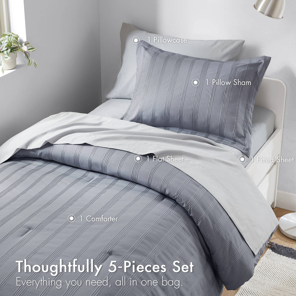 5-Piece Twin/Twin XL Woven Striped Comforter Set Media 7