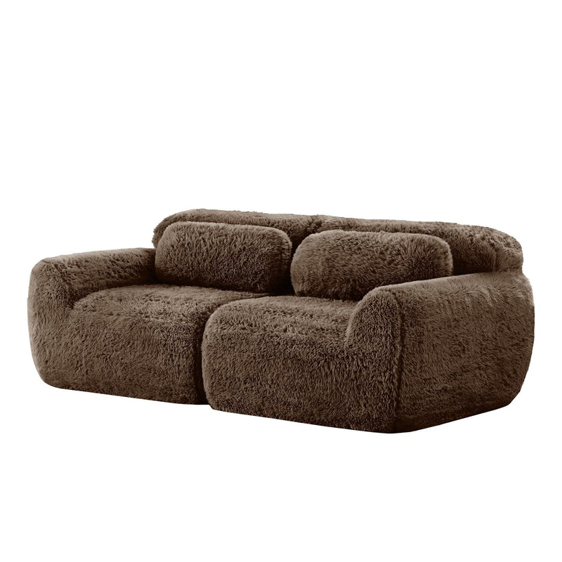 2 Seater Modular Sofa Plush Fabric Ergonomic Design Living Room Couch Chocolate Includes Pillows