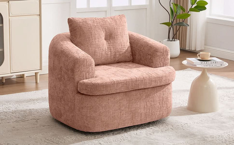 360 Degree Swivel Chair Chenille Pink Dual Layer Cushion Living Room Decor Accent Seating Home