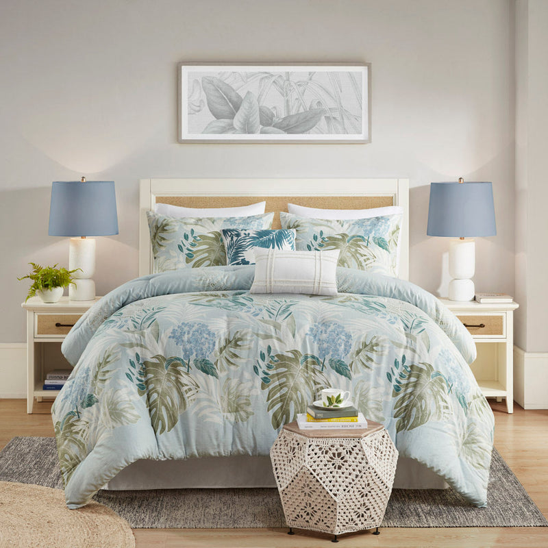 6 Piece Oversized Cotton Comforter Set with Throw Pillow