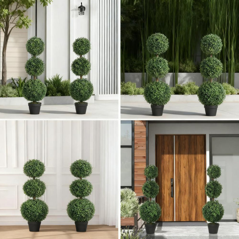 2 pcs/set. Artificial Ball Boxwood Topiary Trees, Fake Plants in Pot