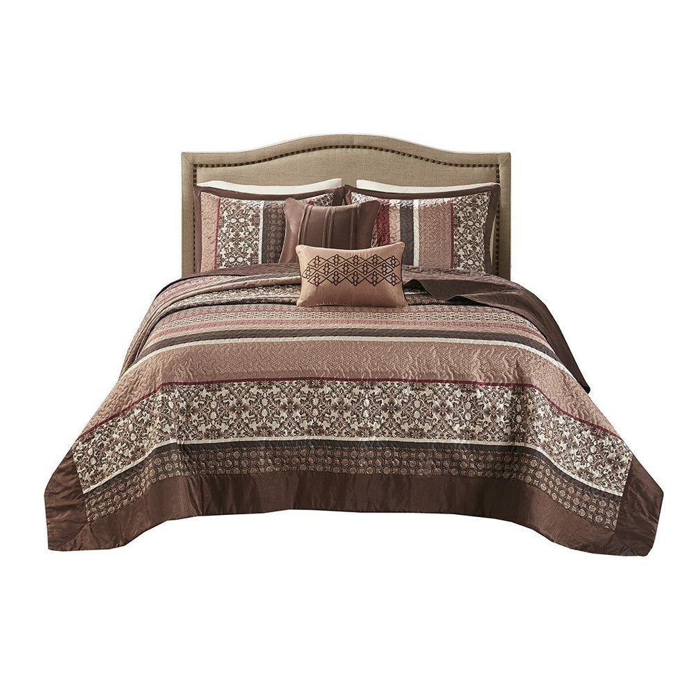 5 Piece Reversible Jacquard Bedspread Set Red King Media 4