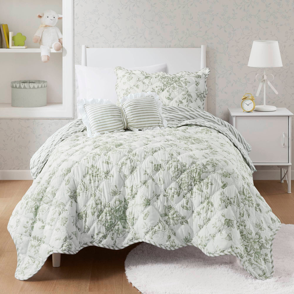 3 Pieces Twin/Twin XL Quilt Set with Decorative Pillow,Green Media 13