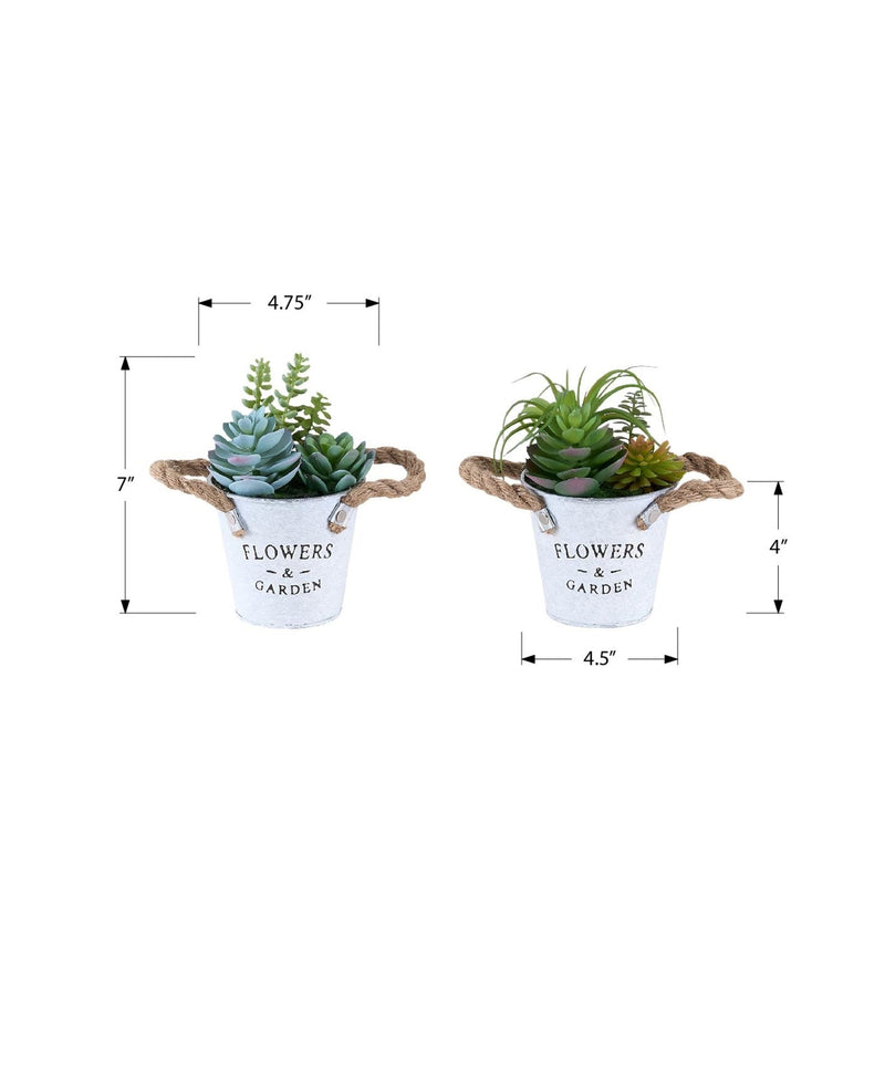 Artificial Plant, Set Of 2, 7' Tall, Succulent, Table, White Metal Pots, Contemporary, Modern