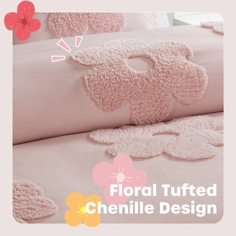 Floral Reversible Tufted Chenille Duvet Cover Set