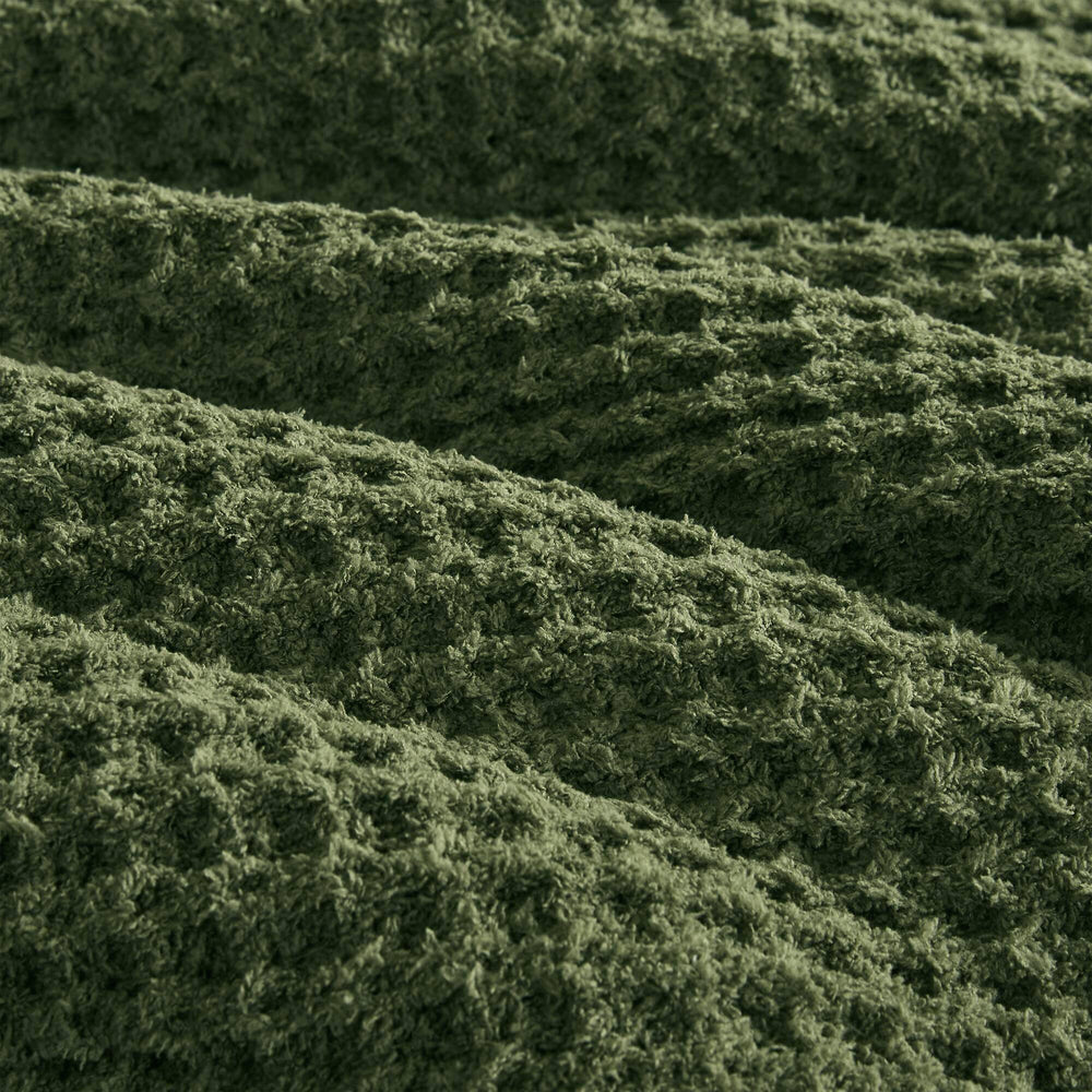 2 Pieces Twin Waffle Knit Chenille Comforter Set,Olive Media 14