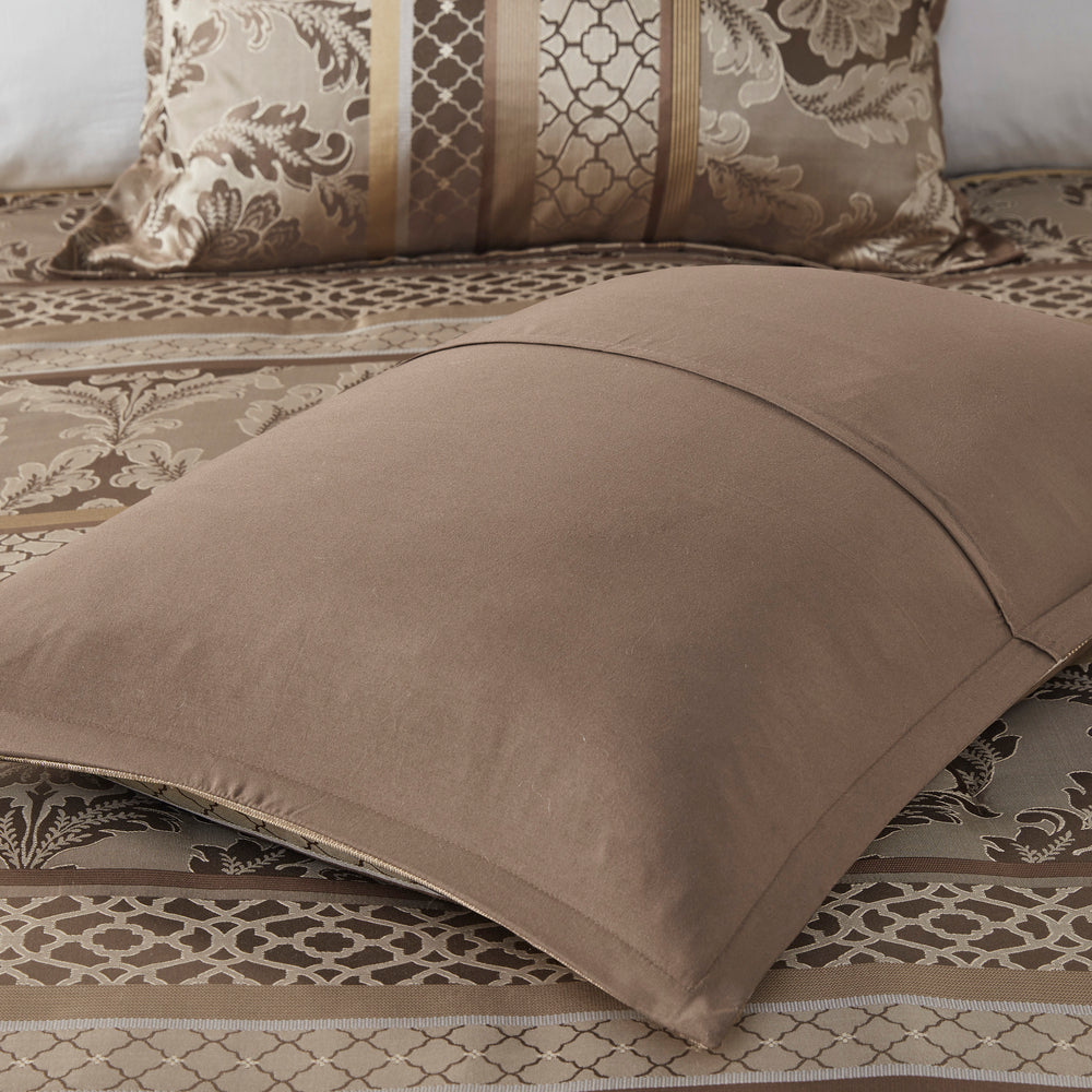 7 Piece Jacquard Comforter Set Brown/Gold Queen Media 14