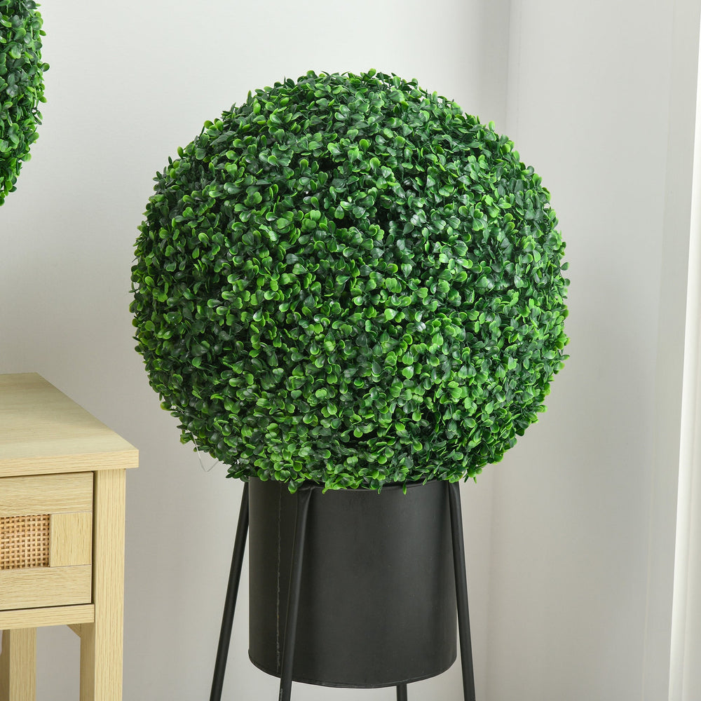 HOMCOM Set of 2 15.75 Inch Artificial Ball Boxwood Topiary Trees Balls, Indoor Outdoor Fake Plants for Home, Office & Living Room Decor Media 3
