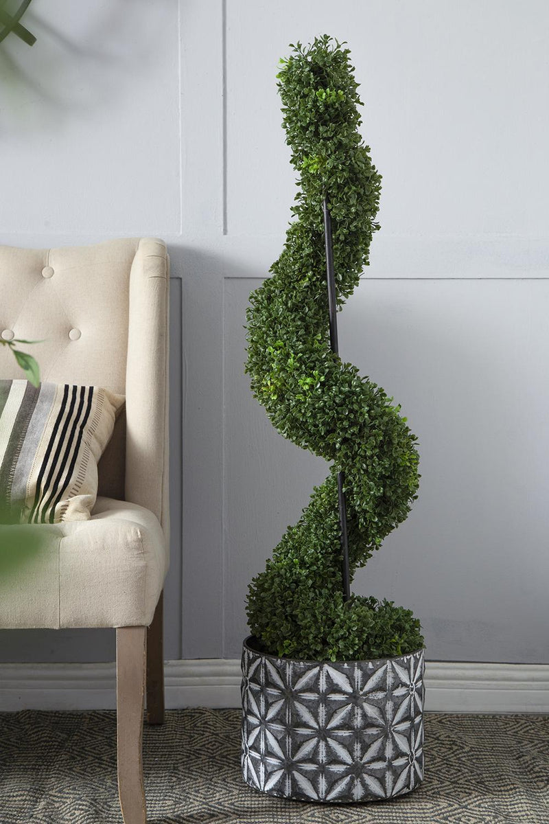 9.5x9.5x48' Tall Artificial Spiral Boxwood Topiary in Pot