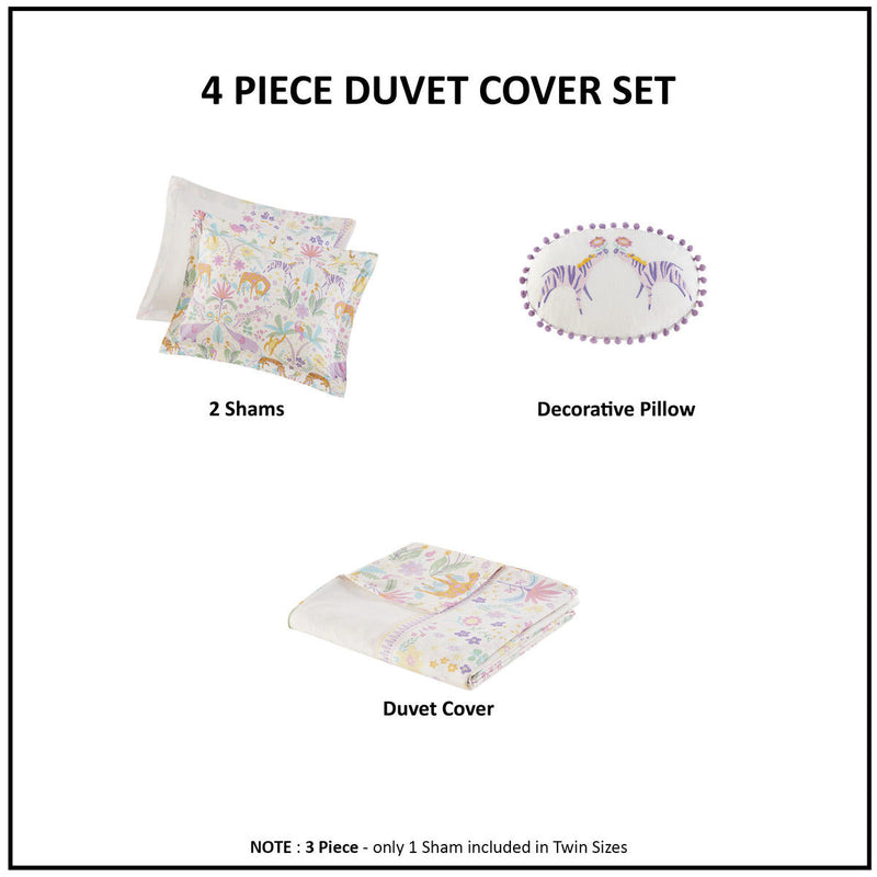 Full/Queen Floral Reversible Cotton Duvet Cover Set with Throw Pillow