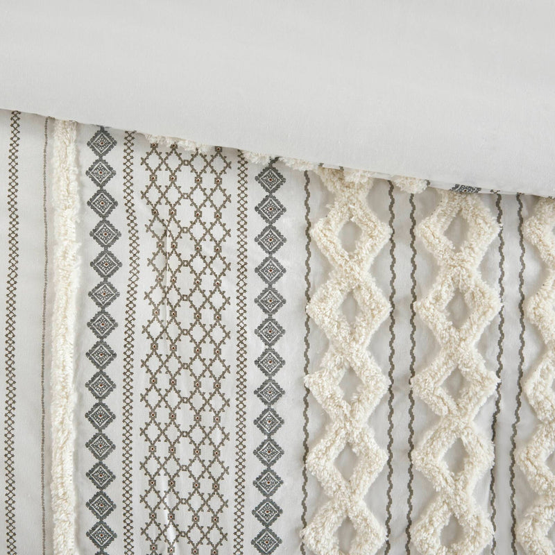 Cotton Printed Comforter Set with Chenille Ivory King/Cal King