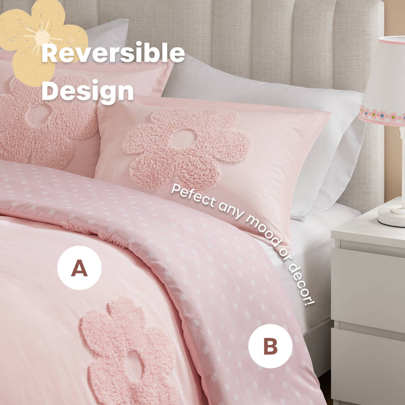 Floral Reversible Tufted Chenille Duvet Cover Set