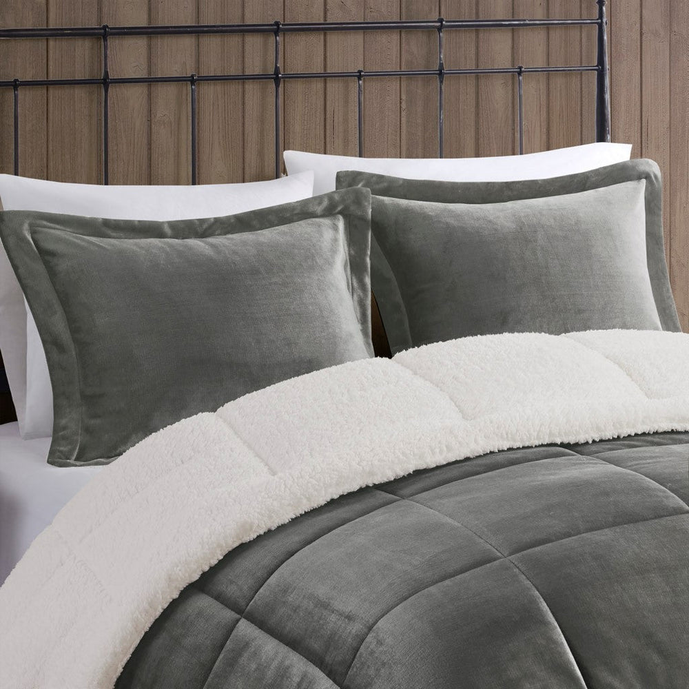 Full/Queen Plush to Sherpa Down Alternative Comforter Set Media 2
