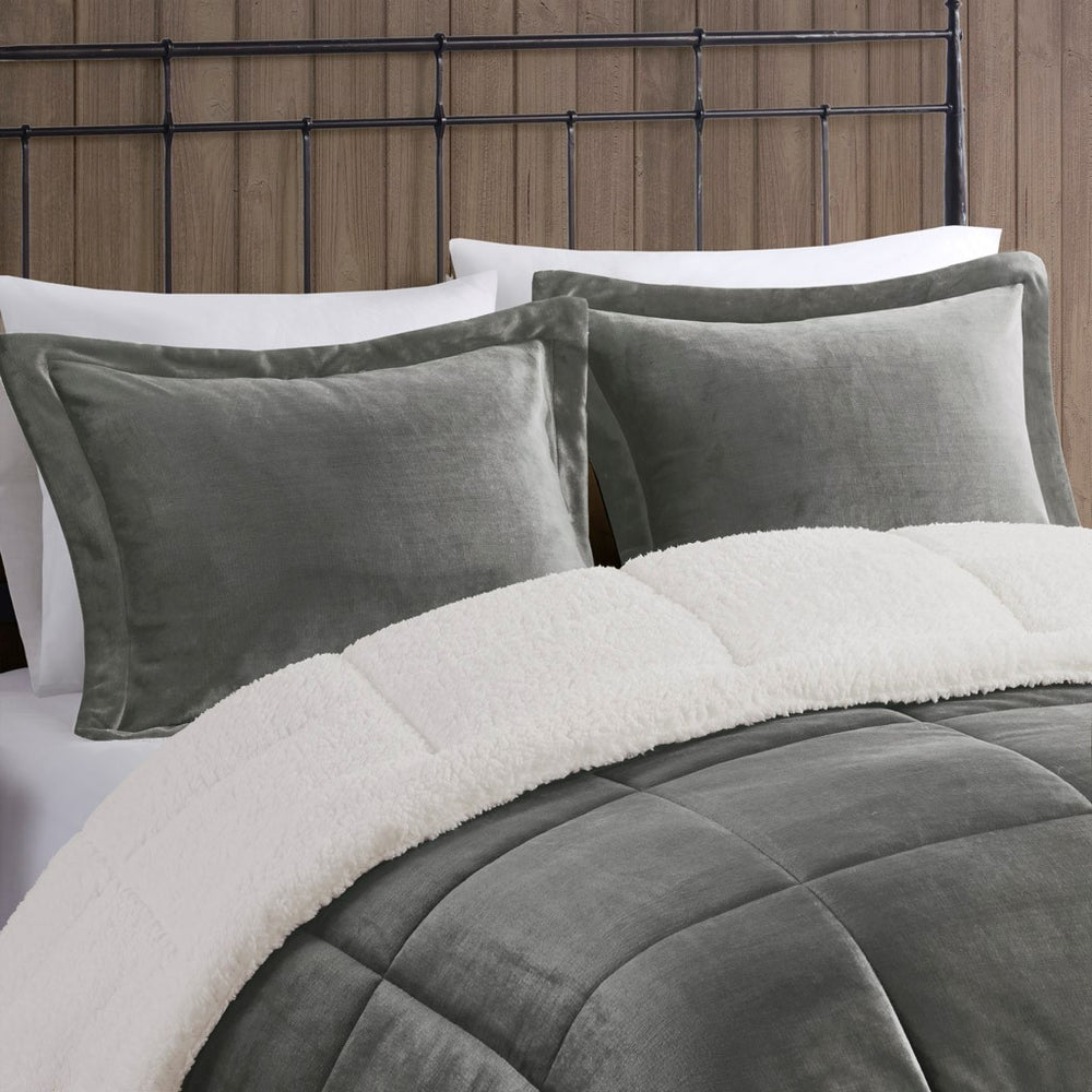 Full/Queen Plush to Sherpa Down Alternative Comforter Set Media 2