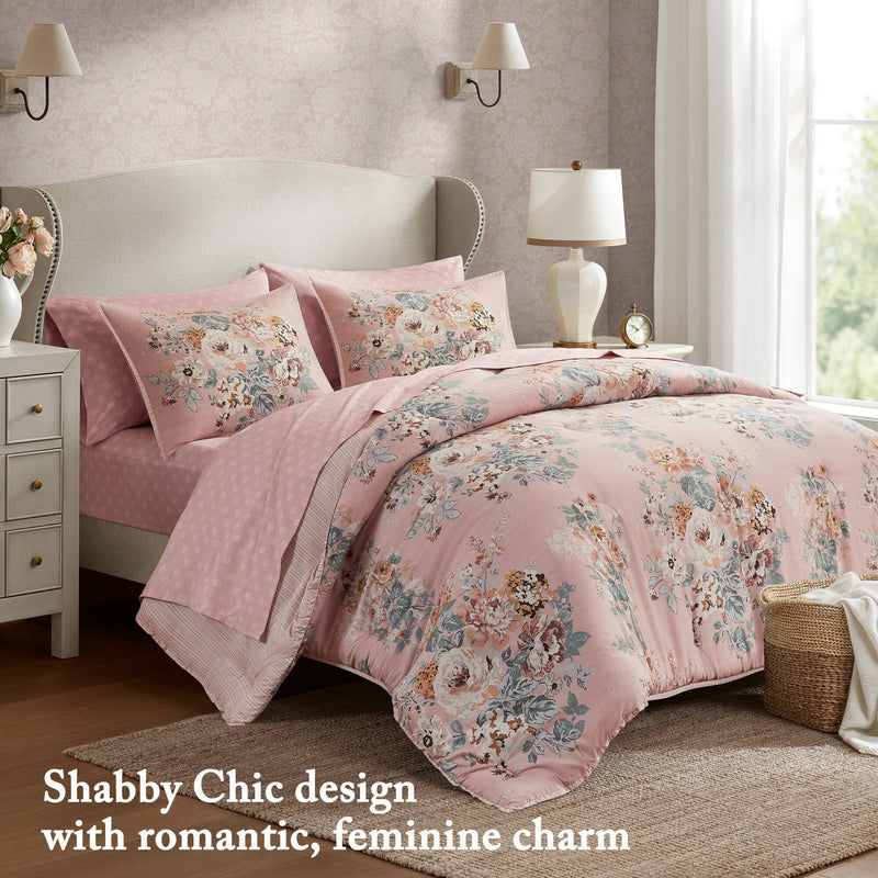 5-Piece Twin 5 Piece Vin -inspired Collection floral print,Pink