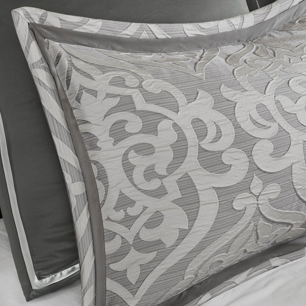 8 Piece Jacquard Comforter Set Silver/Silver Cal King Media 8