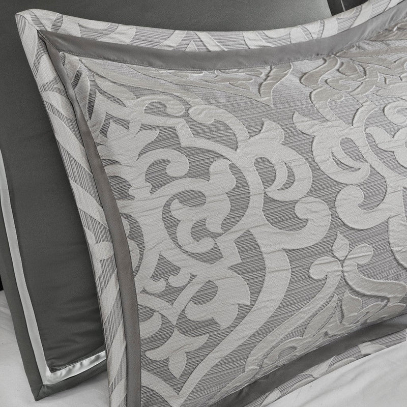 8 Piece Jacquard Comforter Set Silver/Silver Cal King
