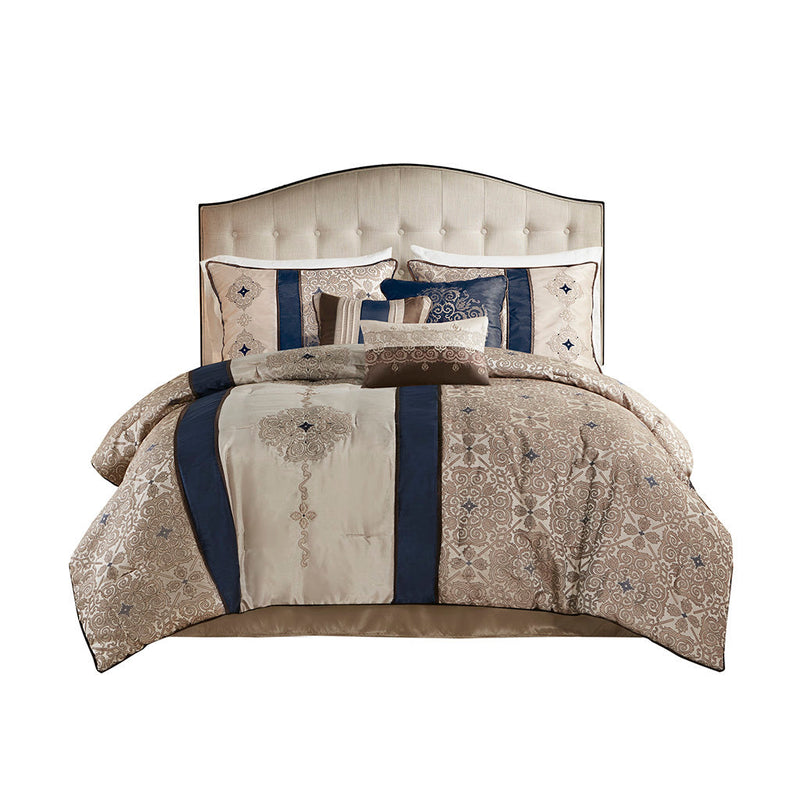 Queen 7 Piece Jacquard Comforter Set with Throw Pillows
