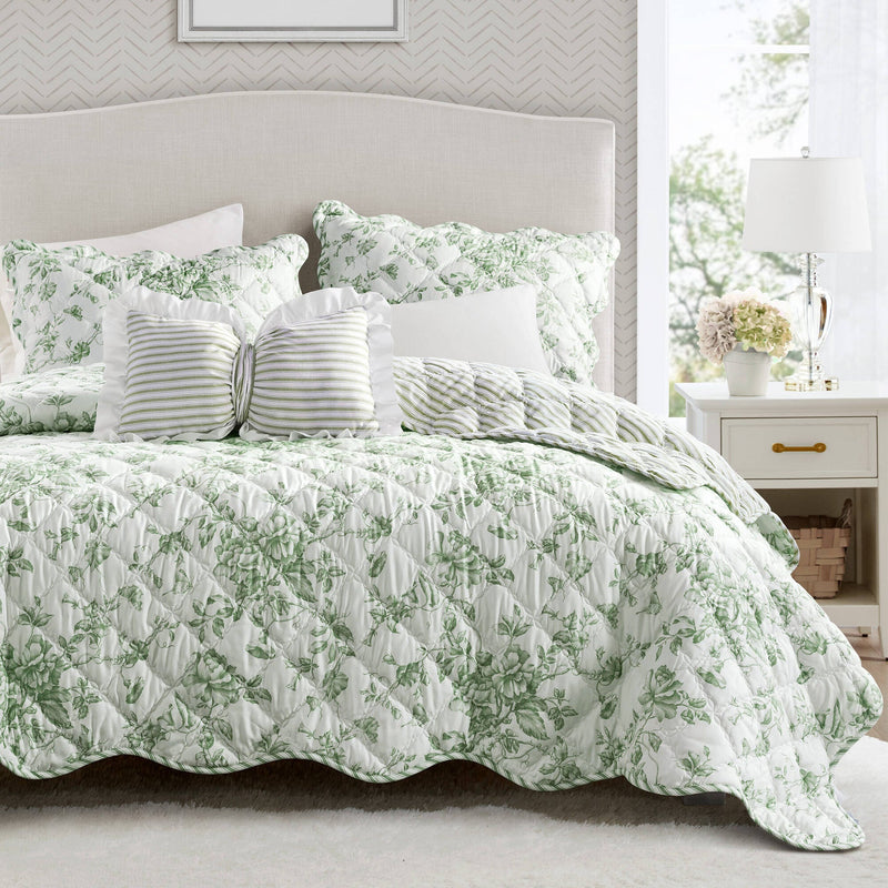 4 Pieces Full/Queen  Quilt Set with Decorative Pillow,Green