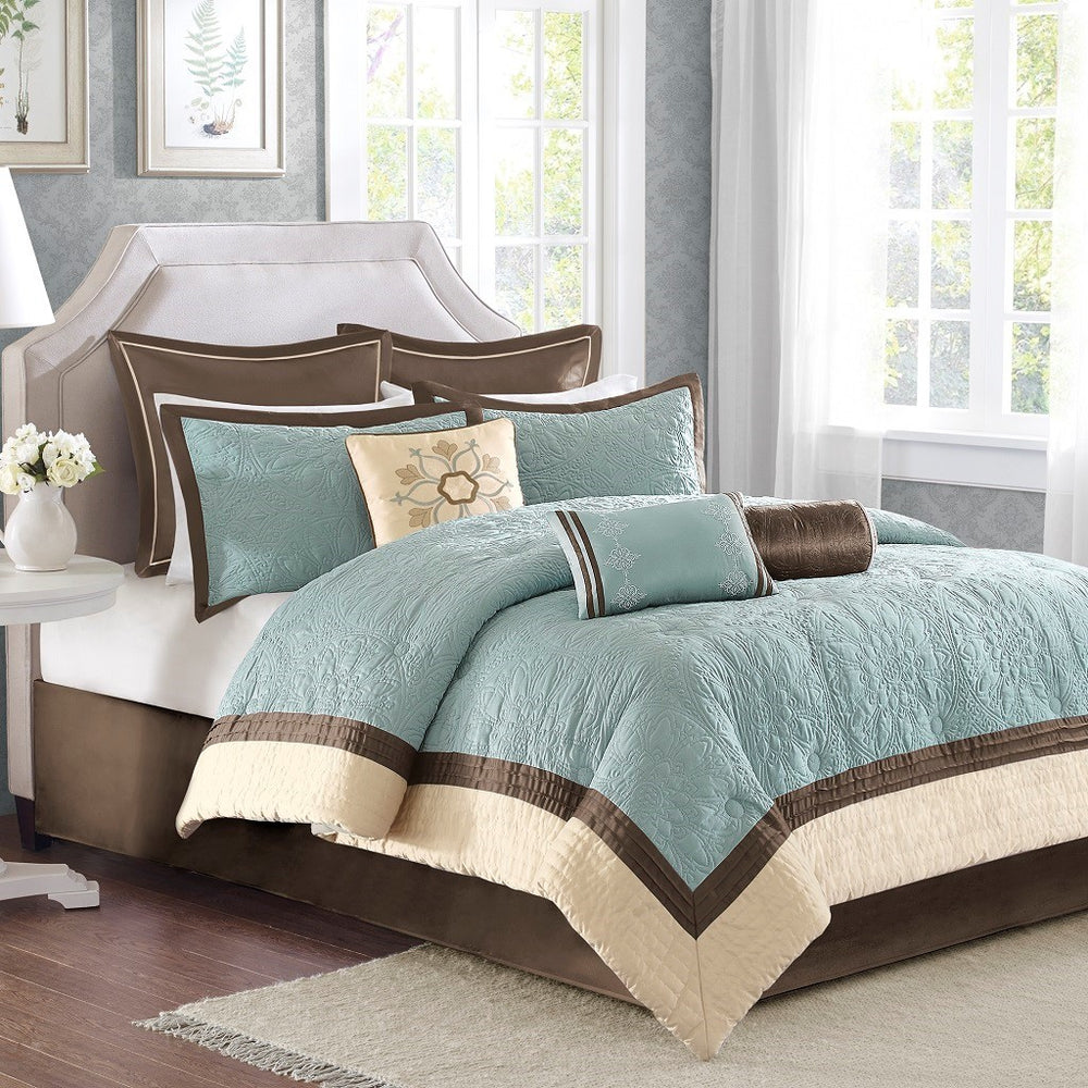 9 Piece Charmeuse Comforter Set Blue King Media 2